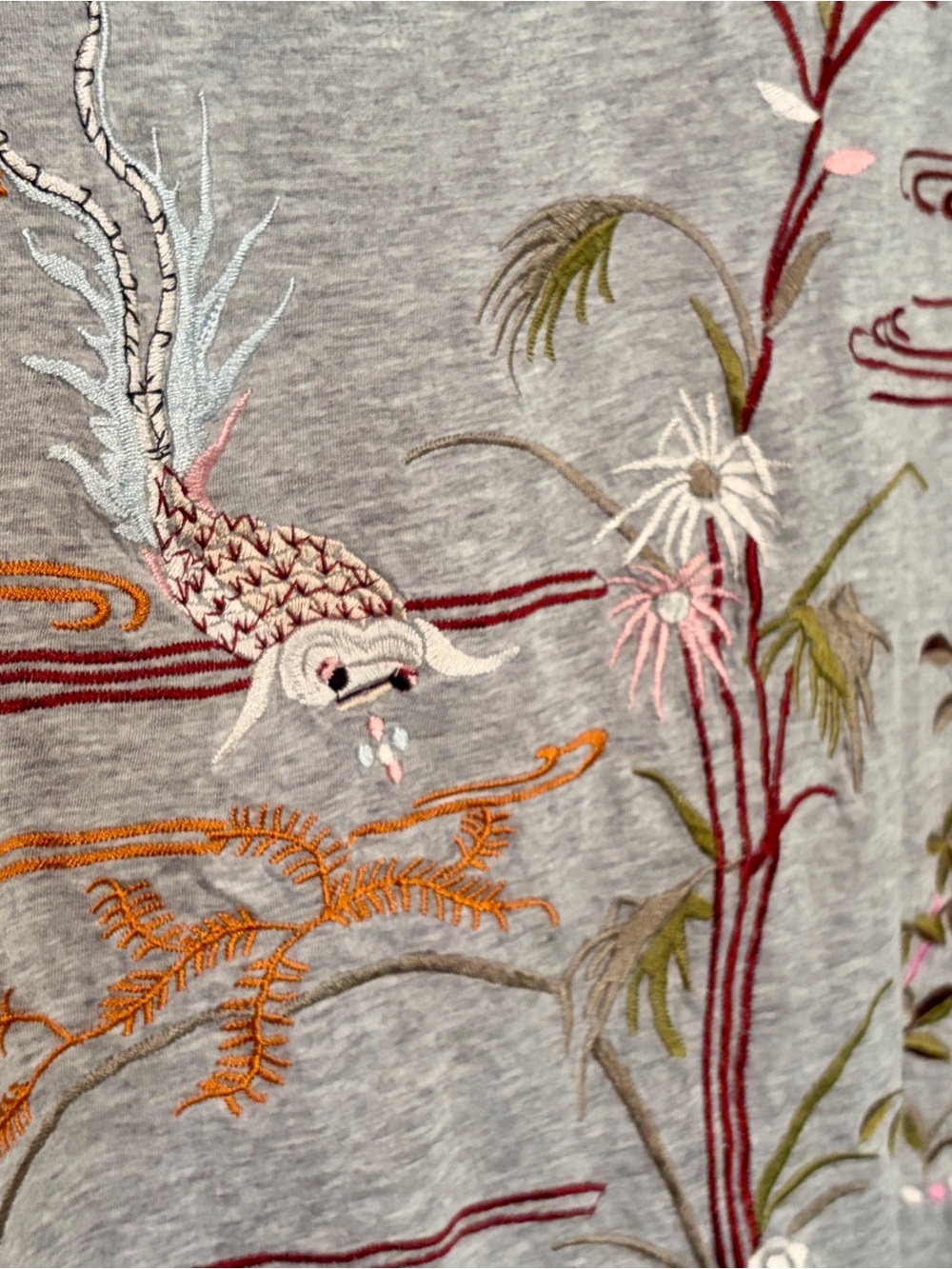 Anthropologie Tiny Brand Embroidered Grey Tee - Picture 2 of 4
